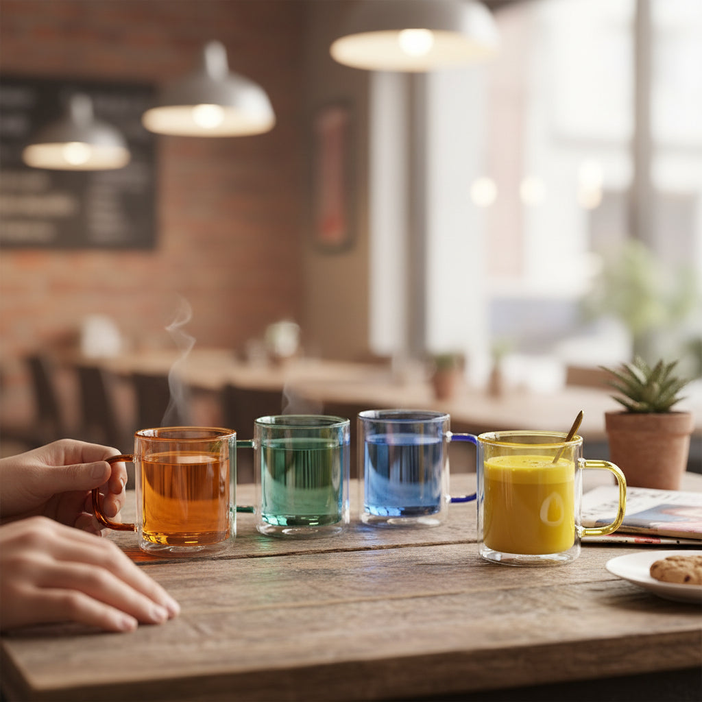 Double-Wall Glass Mugs – Multicolor – 350 ml / 11.8 oz – Set of 4 | Cloudnola with Dutch Design and Functional Design style