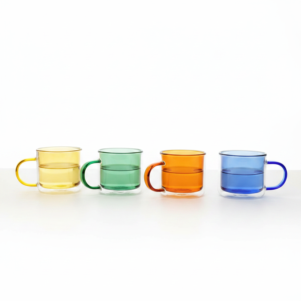 Double-Wall Glass Mugs – Multicolor – 250 ml / 8.5 oz – Set of 4