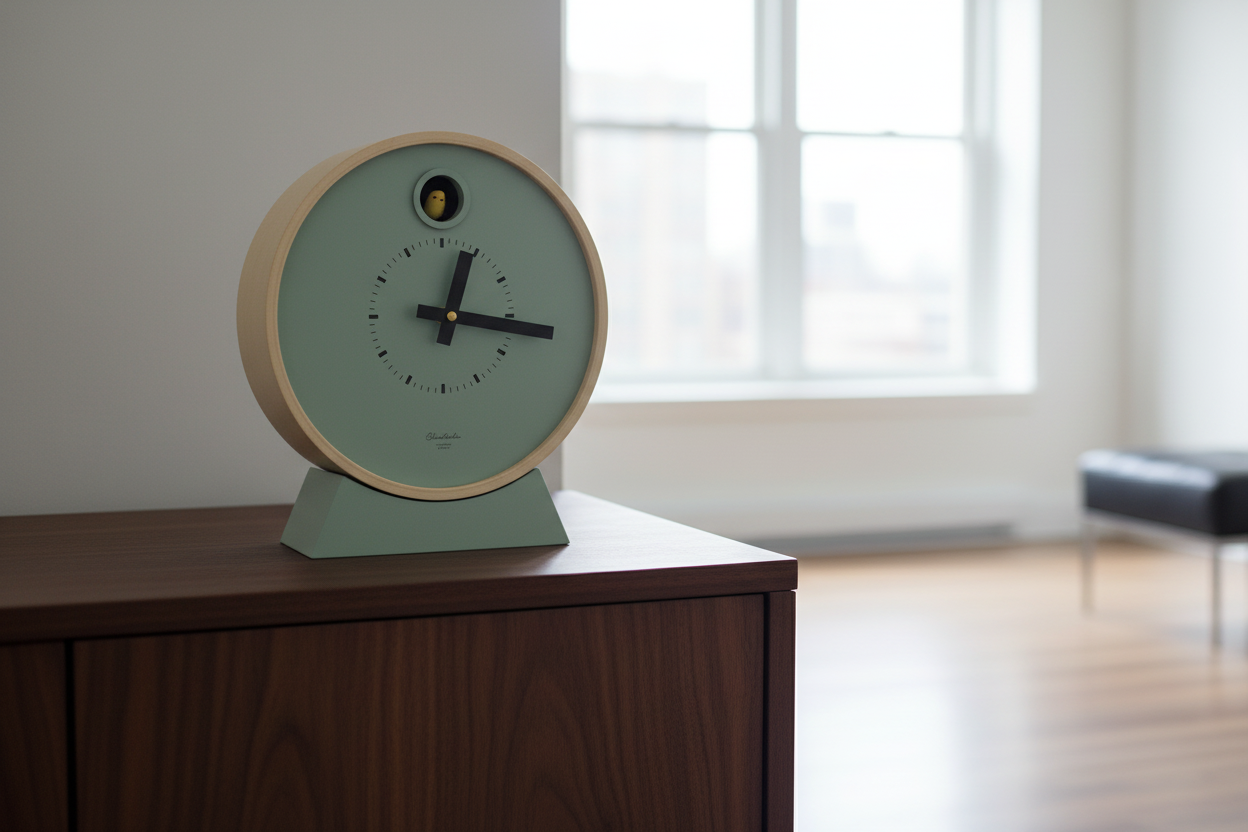 Sage Green Dot Modern Cuckoo Clock with Stand