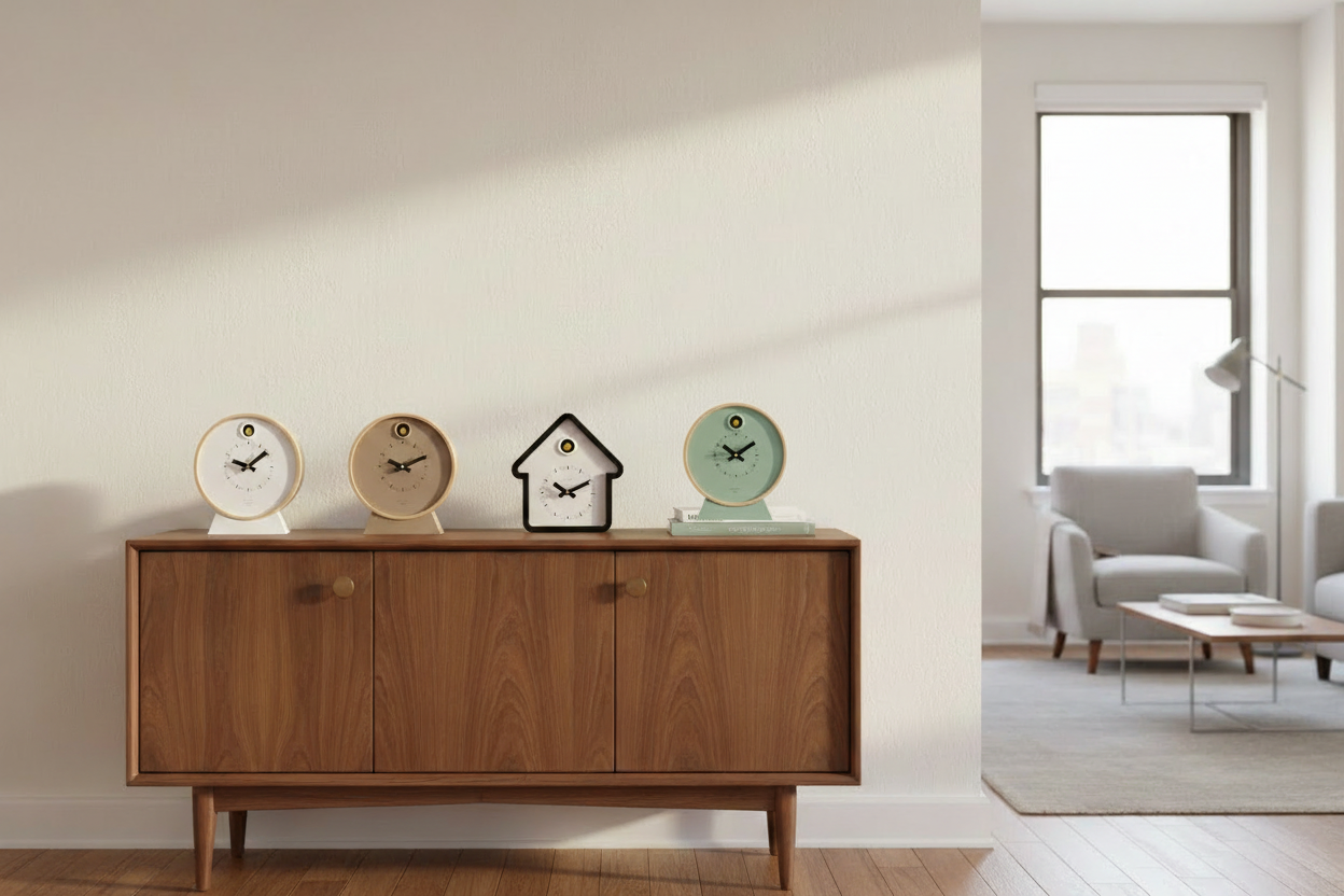 Sage Green Dot Modern Cuckoo Clock with Stand