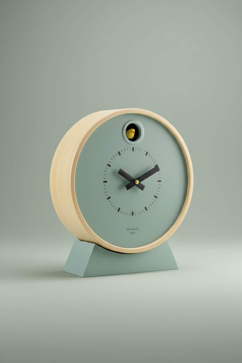 Sage Green Dot Modern Cuckoo Clock with Stand
