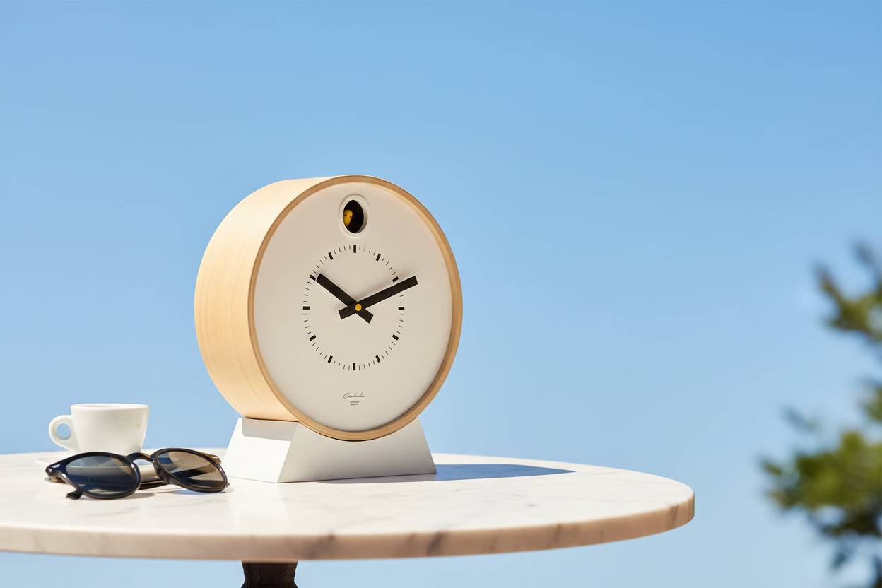 Dot White Modern Cuckoo Clock with Stand