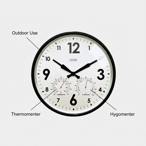 Outdoor Clock Black 11.8 in / 30 cm - Thermometer Hygrometer