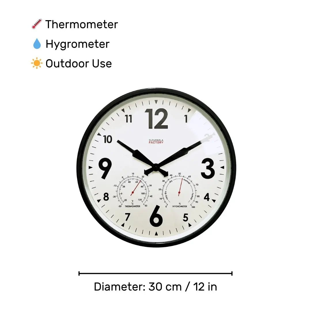 Factory Black Outdoor Clock Cloudnola