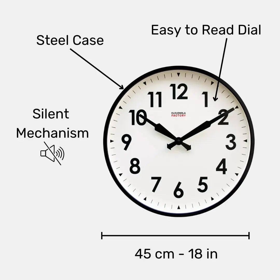 Factory Black XL – Black Wall Clock with Numbers | Cloudnola Cloudnola