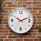 Factory XL Zinc Outdoor Clock with Dutch Design, functional design, large modern wall clock with thermometer and hygrometer