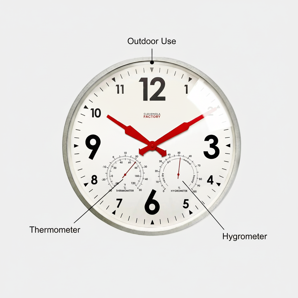 Factory XL Zinc Outdoor Clock with thermometer and hygrometer, Dutch Design, Functional Design, modern weatherproof outdoor clock