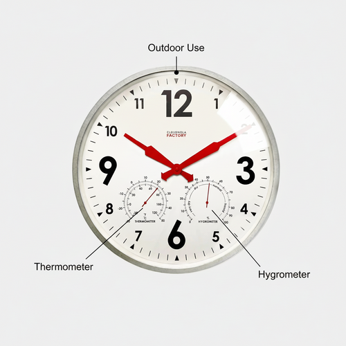 Outdoor Clock Zinc XL 17.7 in / 45 cm - Thermometer Hygrometer