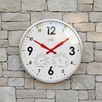 Factory XL Zinc Outdoor Clock with Dutch Design, functional design, large wall clock with thermometer and hygrometer on stone wall