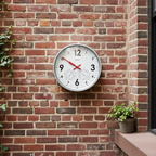 Factory Zinc Outdoor Clock mounted on brick wall with thermometer and hygrometer, Dutch Design, Functional Design.