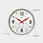 Factory Zinc Outdoor Clock with thermometer and hygrometer, minimalist modern outdoor clocks in Dutch Design, Functional Design style
