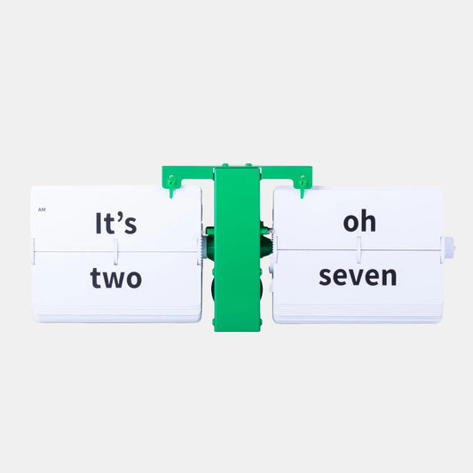 Flipping Out Text MoMA Green Flip Clock – Word Display Clock | Cloudnola Cloudnola