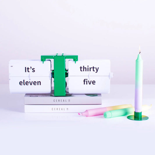 Flipping Out Text MoMA Green Flip Clock – Word Display Clock | Cloudnola Cloudnola