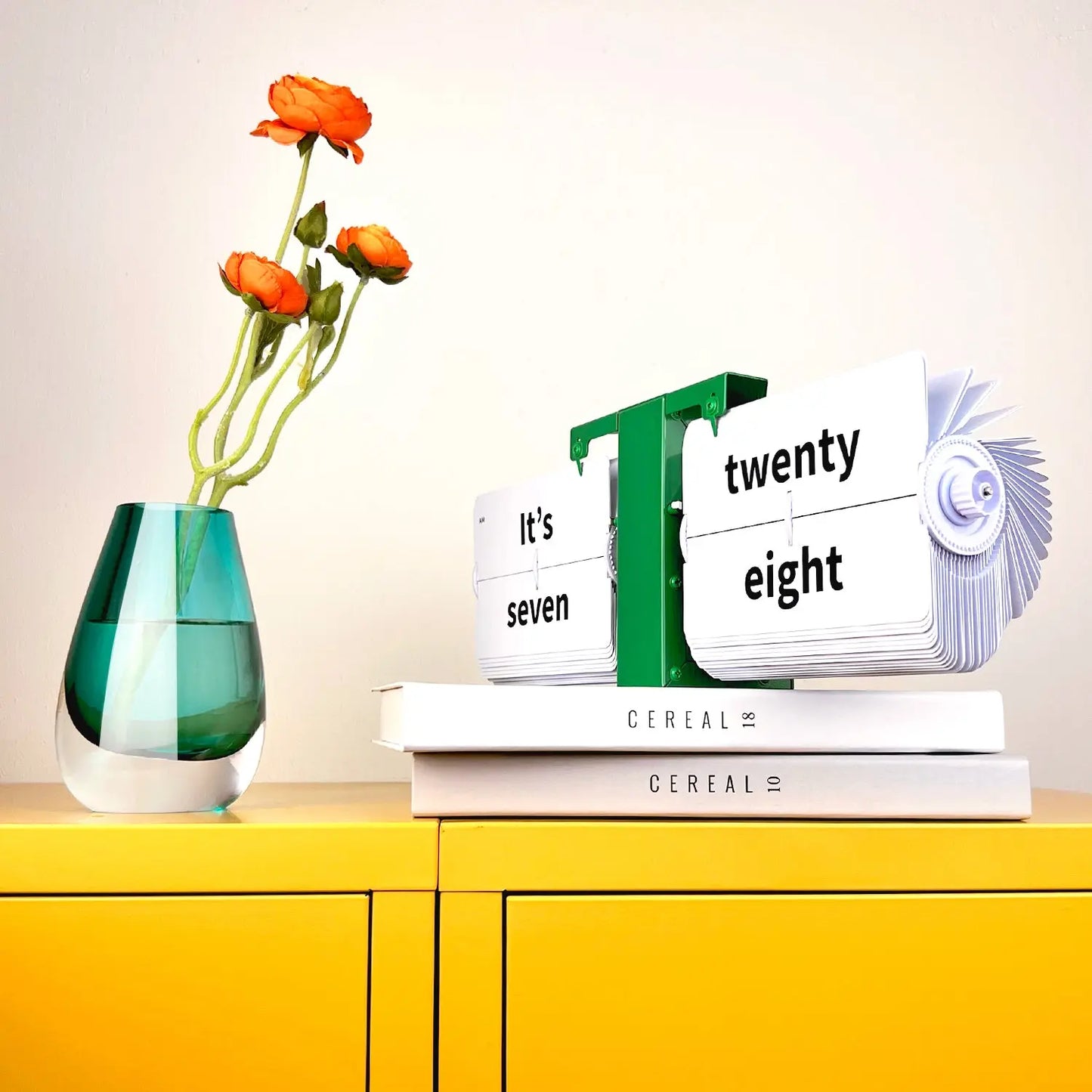 Flipping Out Text MoMA Green Flip Clock – Word Display Clock | Cloudnola Cloudnola