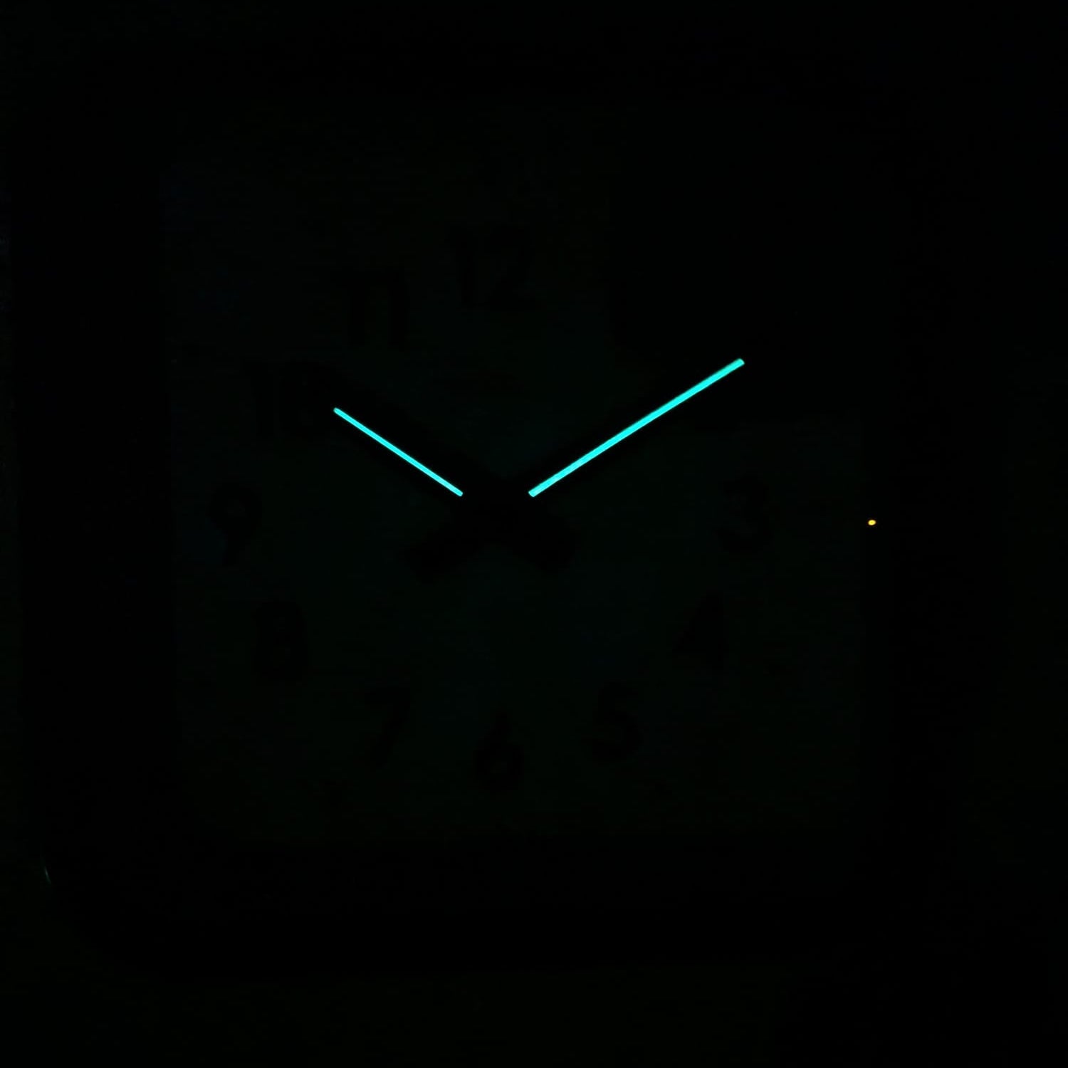 Big Railway Black Square Kitchen Wall Clock glowing hands in dark showcasing Dutch Design and Functional Design elements.