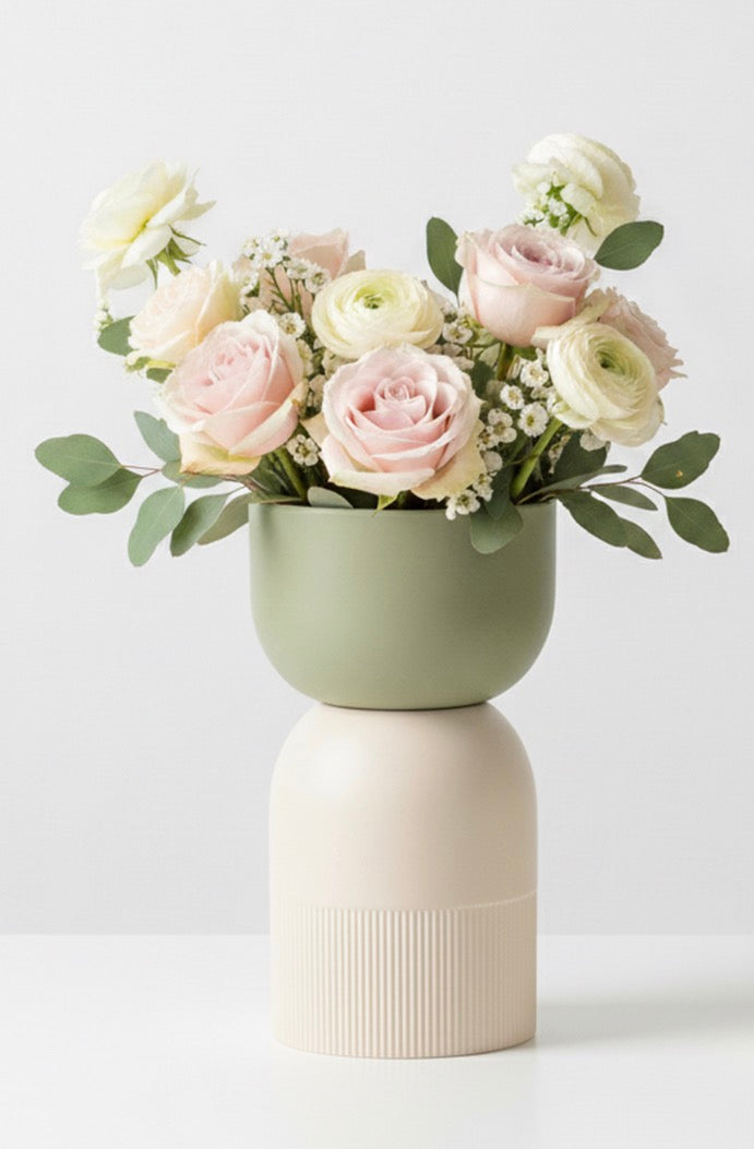 Flip Reversible Ceramic Vase – Ivory & Olive