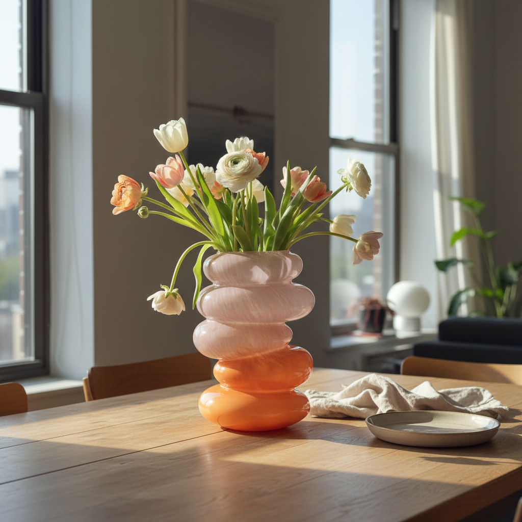 Peach Swirl Glass Vase