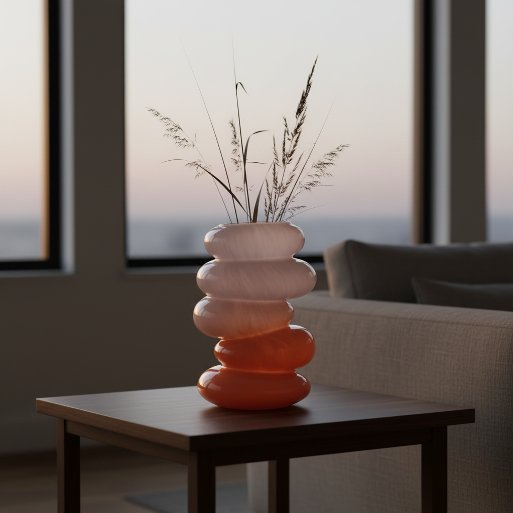 Peach Swirl Glass Vase