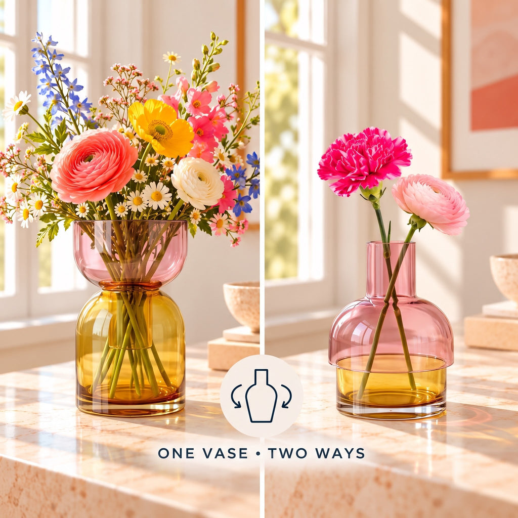 Flip Wendevase aus Glas – Rosa & Gelb
