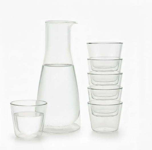 Rock Set Clear Carafe + 6 Double Walled Glasses Cloudnola