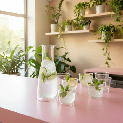 Rock Set Clear Carafe + 6 Double Walled Glasses Cloudnola