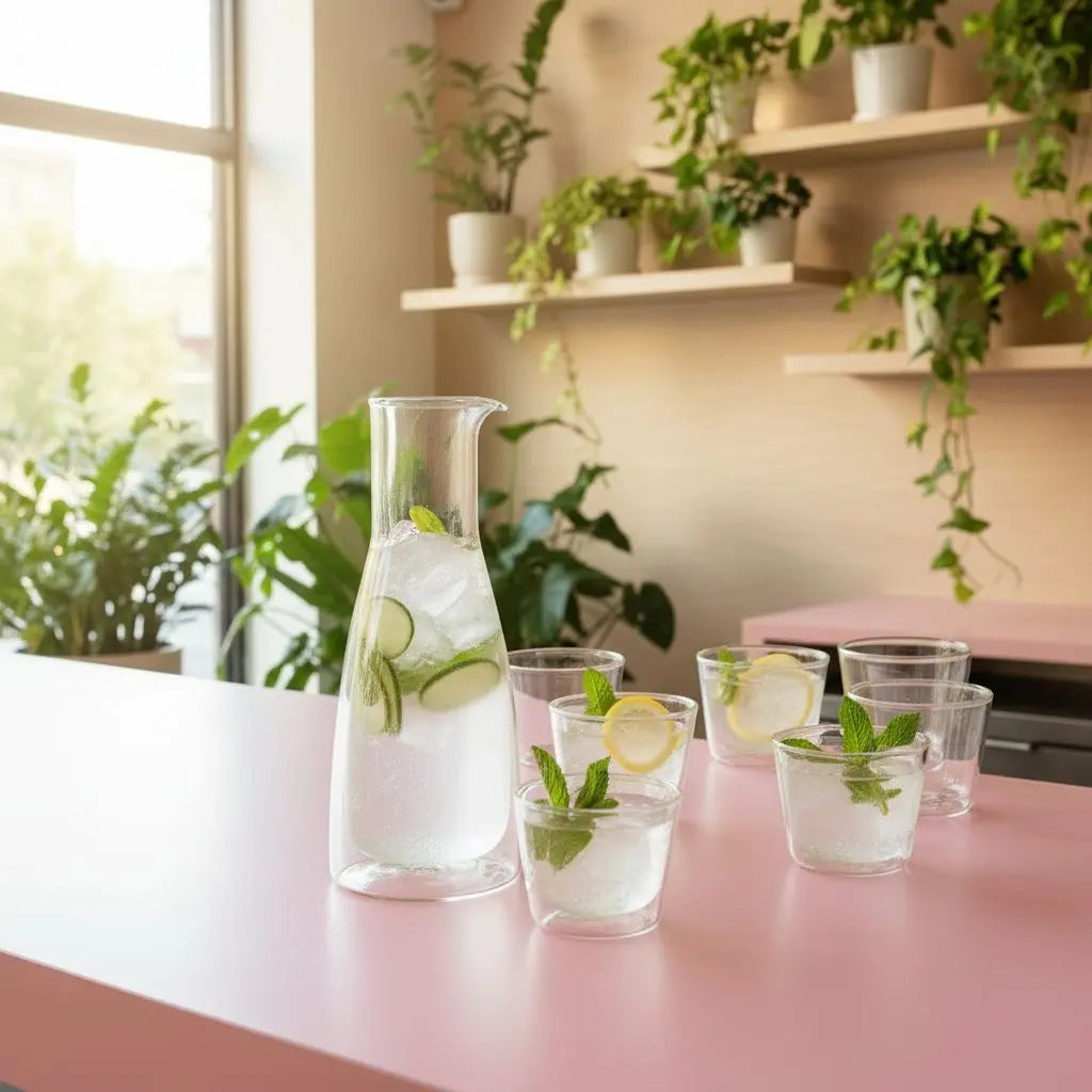 Rock Set Clear Carafe + 6 Double Walled Glasses Cloudnola