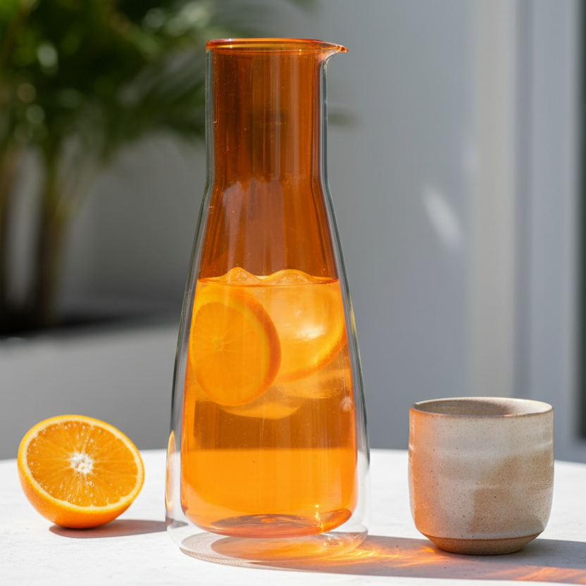Double-Walled Glass Carafe – Orange – 1 L / 34 fl oz (Pitcher)