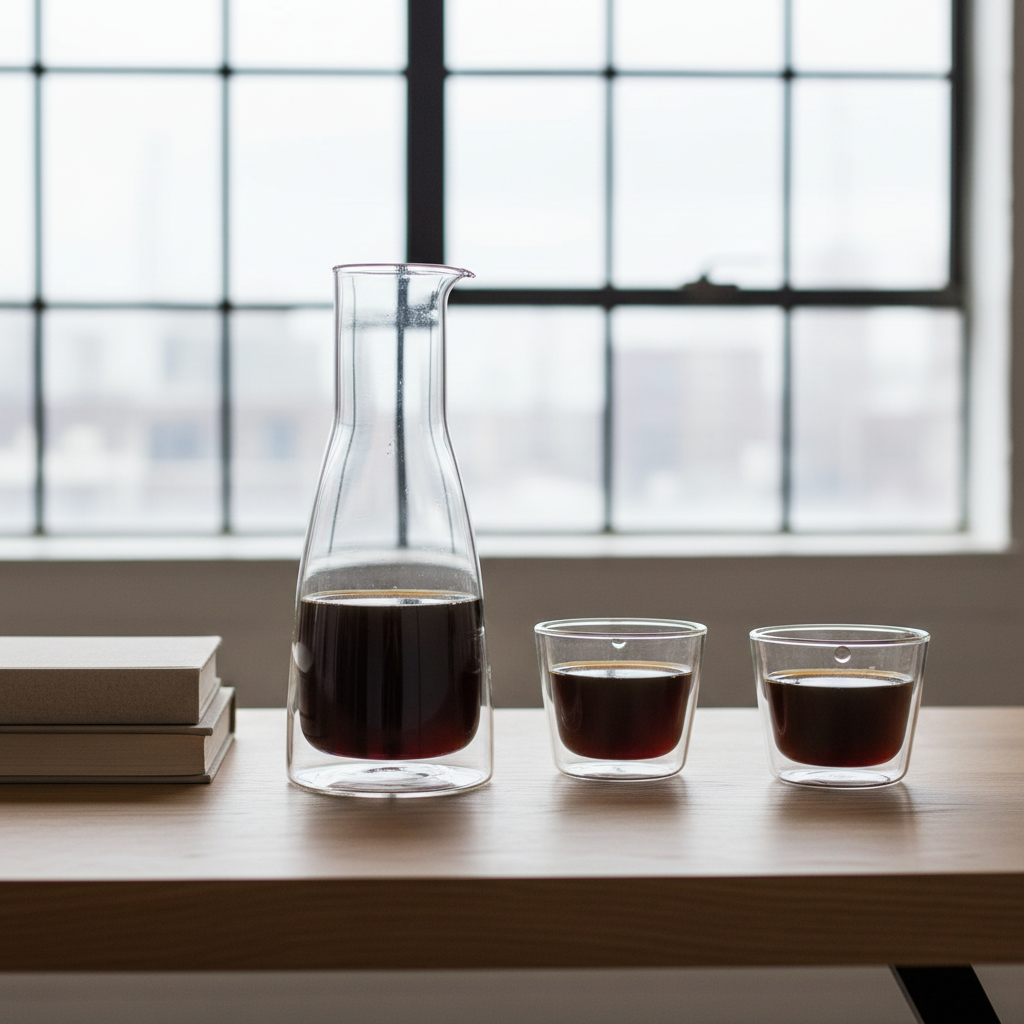 Double-Walled Glass Carafe – Clear – 1 L / 34 fl oz (Pitcher) with 2 Cups