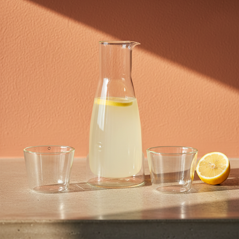 Double-Walled Glass Carafe – Clear – 1 L / 34 fl oz (Pitcher) with 2 Cups