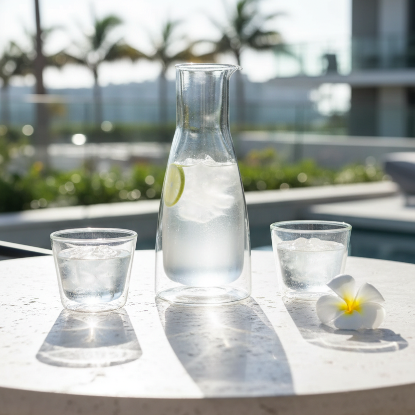 Double-Walled Glass Carafe – Clear – 1 L / 34 fl oz (Pitcher) with 2 Cups