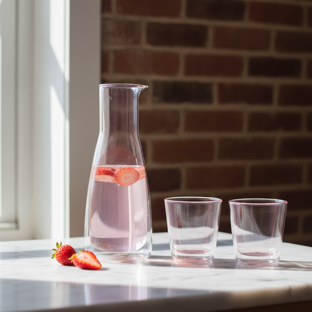 Double-Walled Glass Carafe – Pink – 1 L / 34 fl oz (Pitcher) with 2 Cups