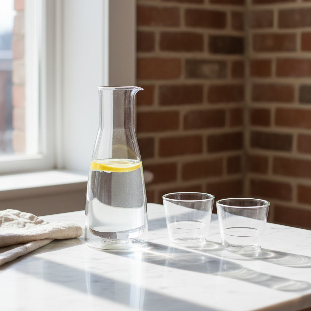 Double-Walled Glass Carafe – Clear – 1 L / 34 fl oz (Pitcher) with 2 Cups