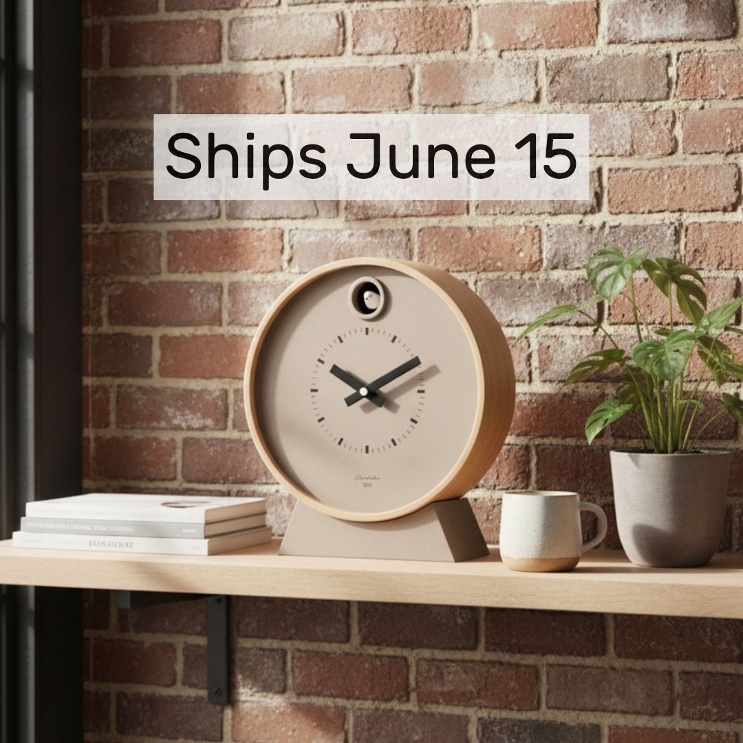 Taupe Dot Modern Cuckoo Clock with Stand