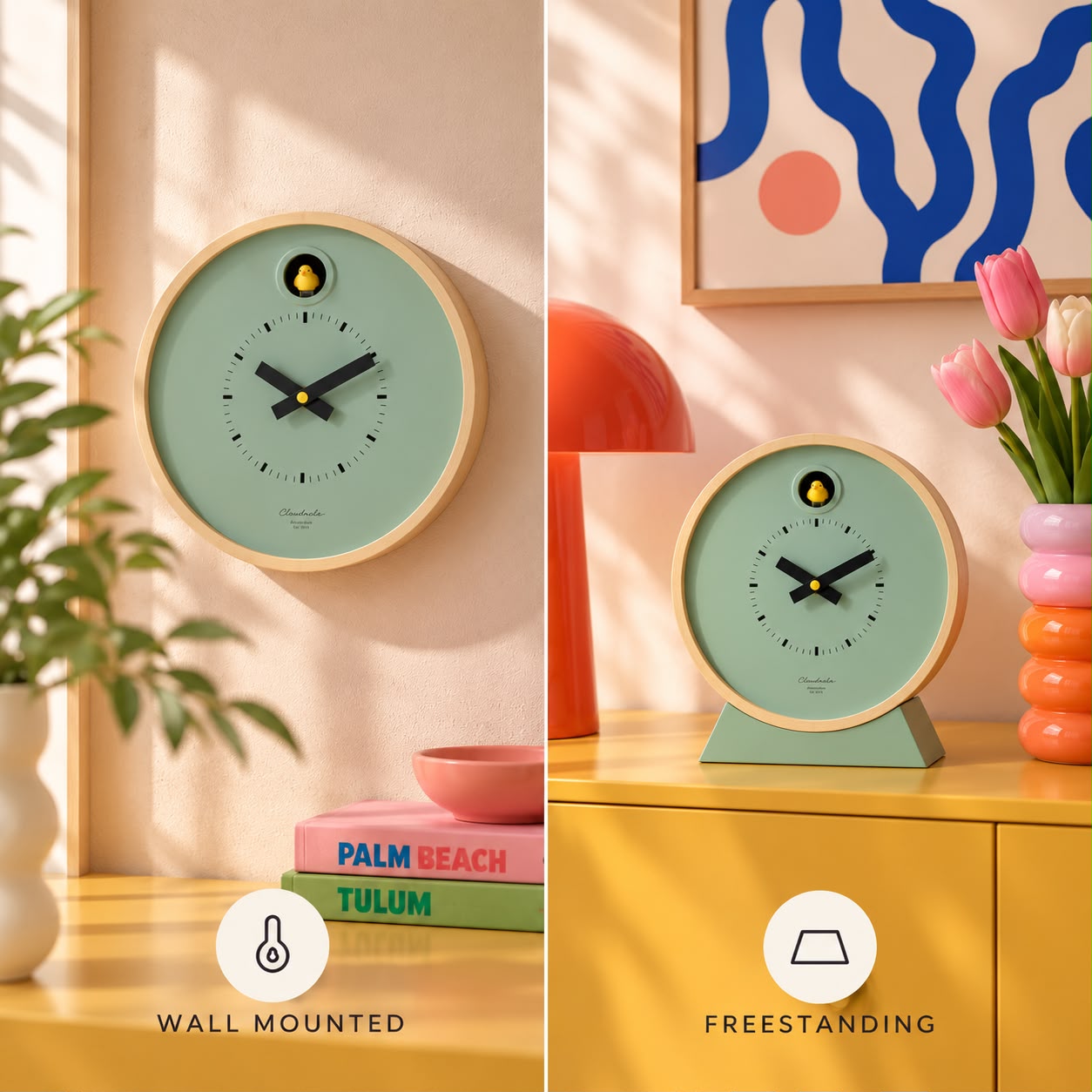 Sage Dot cuckoo clock, wall-mounted and freestanding
