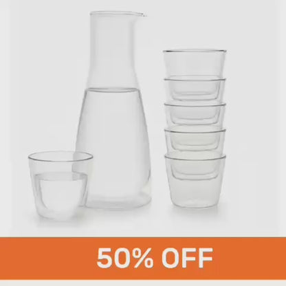 Rock Set Clear Carafe + 6 Double Walled Glasses