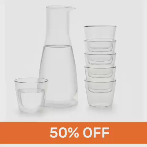 Rock Set Clear Carafe + 6 Double Walled Glasses