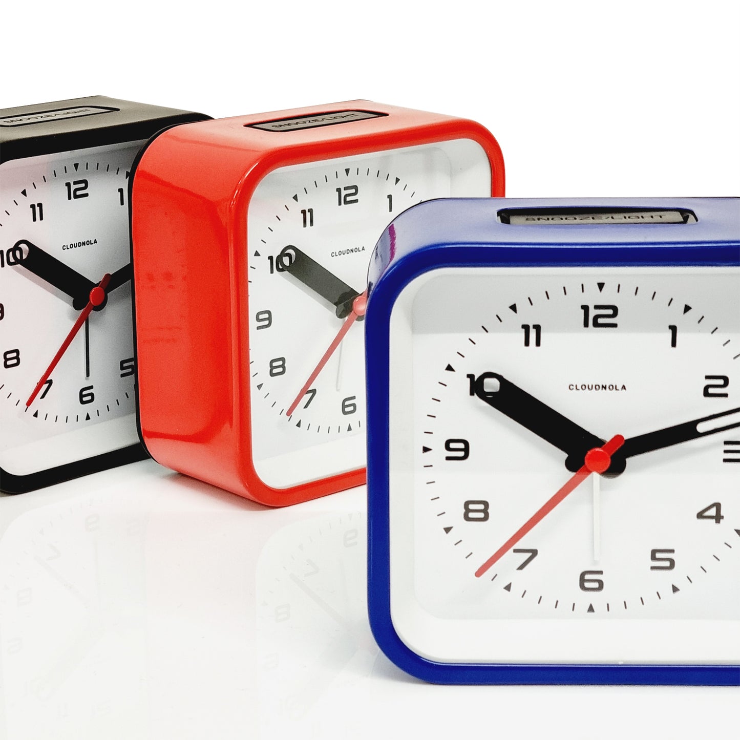 Railway Black Alarm Clock - Square Design - Silent with Snooze & LED Light