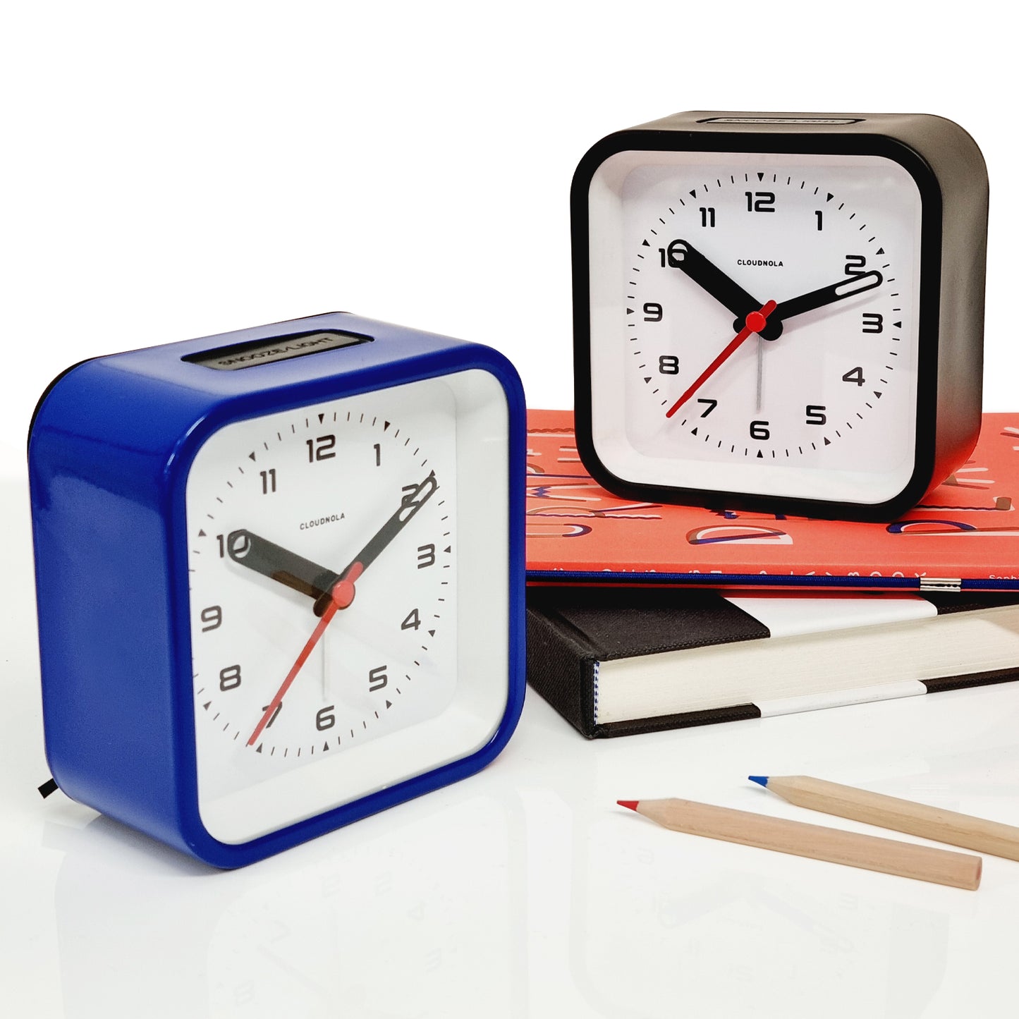 Railway Blue Alarm Clock - Square, Silent, LED Light - Modern Precision