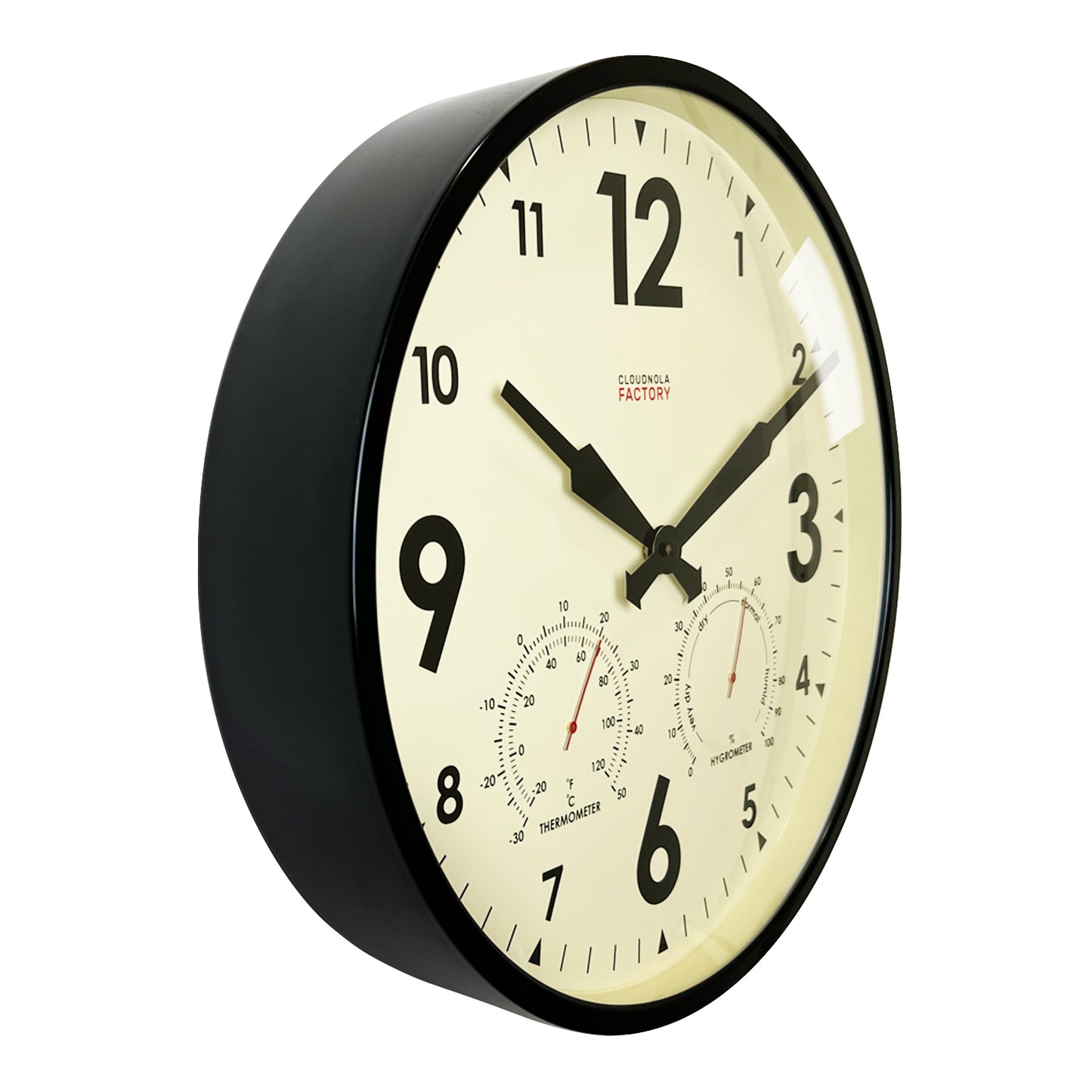 Factory Outdoor XL Black Wall Clock - Expansive Weather Station with Barometer & Temperature