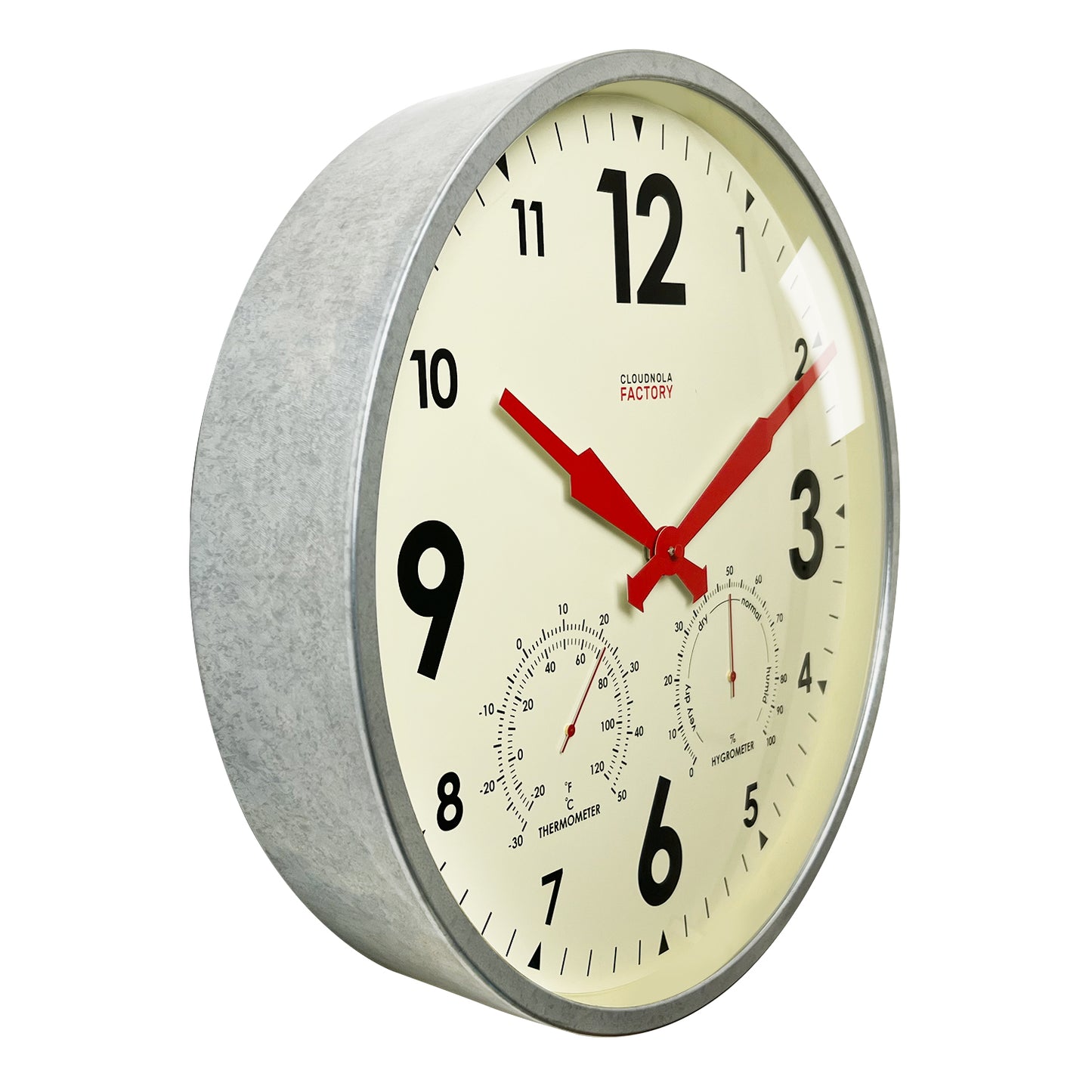 Factory Outdoor XL Zinc Wall Clock - Large-Scale Weather Station with Hygrometer & Temperature