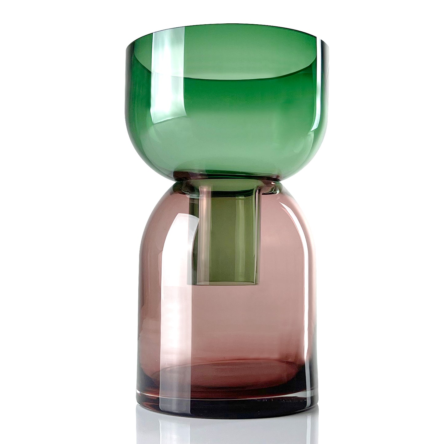 Flip Vase Jarrón grande de cristal verde y rosa