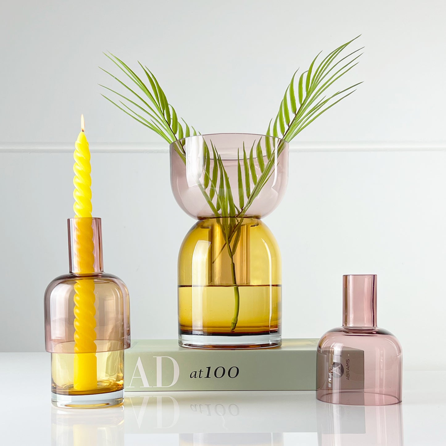 Flip Vase Jarrón grande de cristal rosa y amarillo