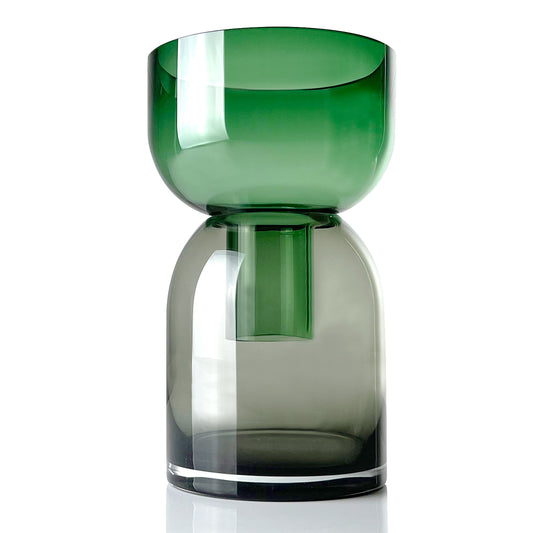 Flip Vase Jarrón grande de cristal verde y gris